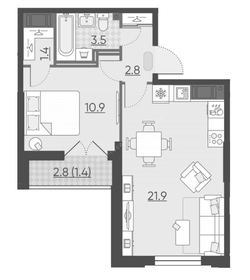 38,5 м², 1-комнатная квартира 10 950 000 ₽ - изображение 93
