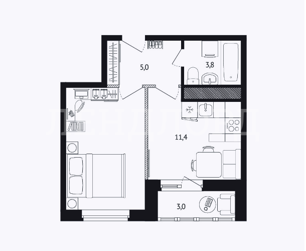 35,9 м², 1-комнатная квартира 3 980 000 ₽ - изображение 1