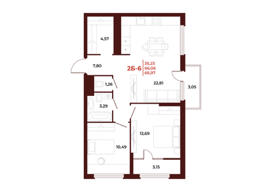 58,3 м², 2-комнатная квартира 7 600 000 ₽ - изображение 66