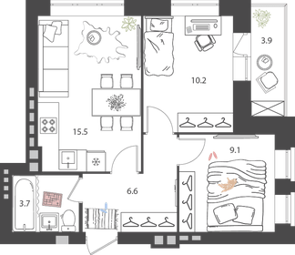 Квартира 47 м², 2-комнатная - изображение 1