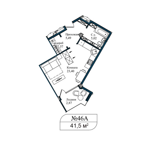 41,5 м², апартаменты-студия 9 960 000 ₽ - изображение 1