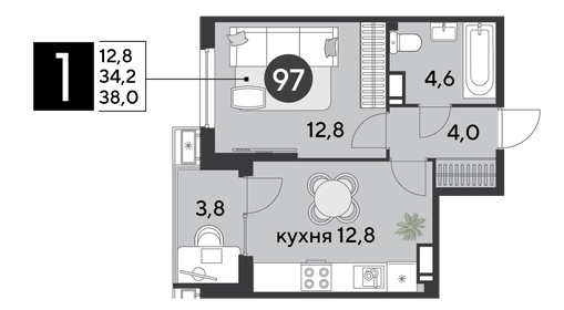 38,2 м², 1-комнатная квартира 6 826 340 ₽ - изображение 20