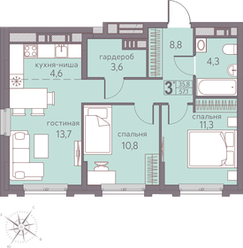 58,6 м², 3-комнатная квартира 7 911 000 ₽ - изображение 9