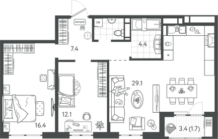 85,1 м², 2-комнатная квартира 21 725 000 ₽ - изображение 140