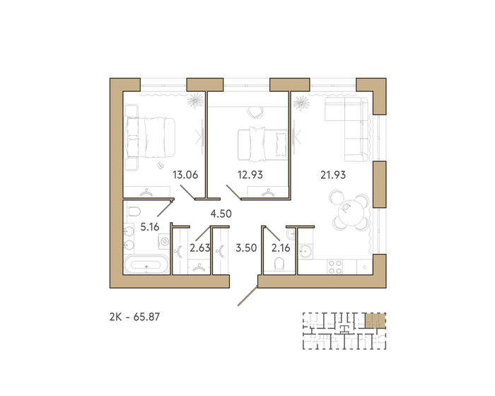 66,5 м², 2-комнатная квартира 8 183 190 ₽ - изображение 1