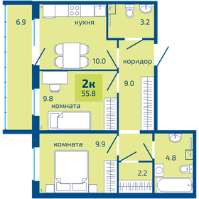 55,8 м², 2-комнатная квартира 5 280 000 ₽ - изображение 36