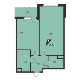 Квартира 51,4 м², 1-комнатная - изображение 2