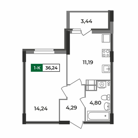 36,2 м², 1-комнатная квартира 3 356 730 ₽ - изображение 1