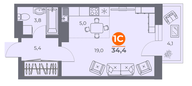 38 м², квартира-студия 4 600 000 ₽ - изображение 85