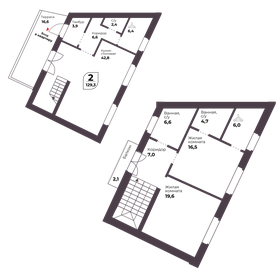 Квартира 129,3 м², 2-комнатная - изображение 1