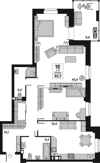 86,3 м², 3-комнатная квартира 9 400 000 ₽ - изображение 1