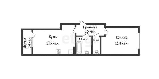 Квартира 44,8 м², 1-комнатная - изображение 2