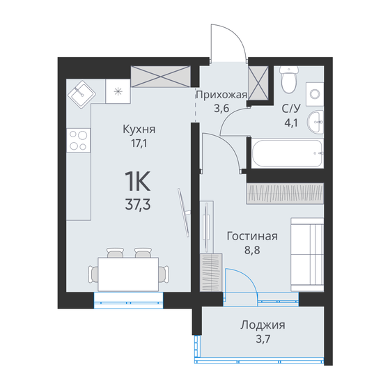35,5 м², 1-комнатная квартира 3 520 000 ₽ - изображение 25