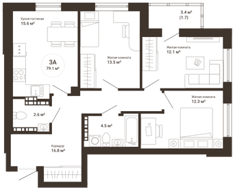 Квартира 79 м², 3-комнатная - изображение 1