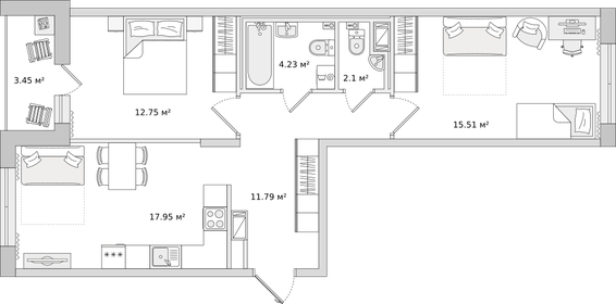 77 м², 3-комнатная квартира 13 500 000 ₽ - изображение 87