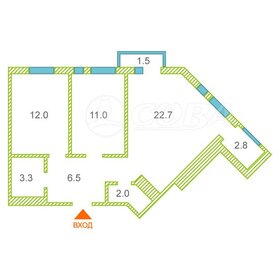 Квартира 57,5 м², 2-комнатная - изображение 1