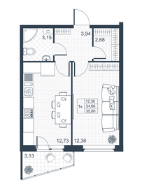 38,4 м², 1-комнатная квартира 5 486 910 ₽ - изображение 25