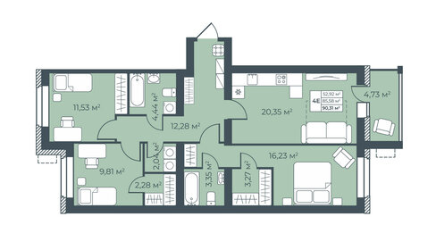 90,3 м², 4-комнатная квартира 6 098 906 ₽ - изображение 1