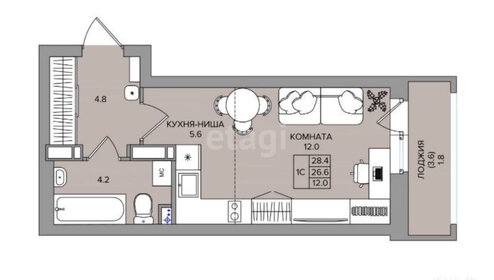 Квартира 28,4 м², студия - изображение 1