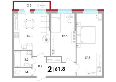 63,7 м², 2-комнатная квартира 7 000 000 ₽ - изображение 126