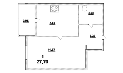 Квартира 27,7 м², 1-комнатная - изображение 1