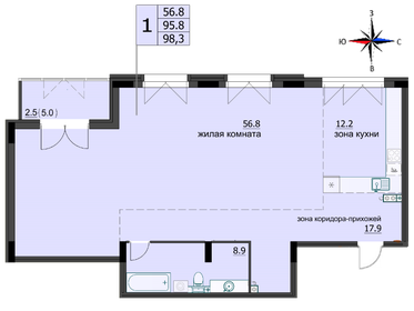 Квартира 98,3 м², 3-комнатная - изображение 1