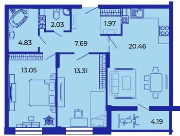 Квартира 67,3 м², 2-комнатная - изображение 1