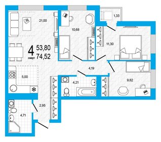 Квартира 74,5 м², 4-комнатная - изображение 1