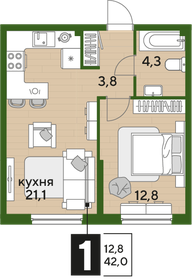 Квартира 42 м², 1-комнатная - изображение 2