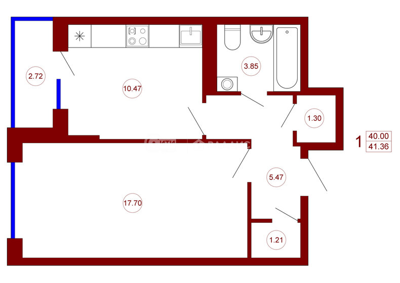 41,4 м², 1-комнатная квартира 4 301 440 ₽ - изображение 8