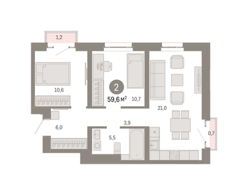 Квартира 59,6 м², 2-комнатная - изображение 1