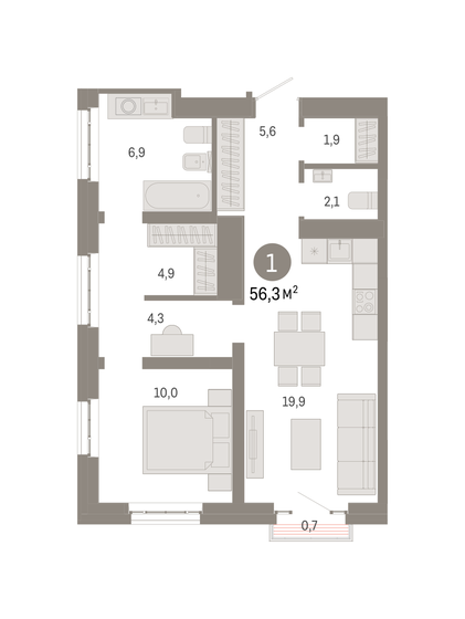 56,3 м², 1-комнатная квартира 20 990 000 ₽ - изображение 1
