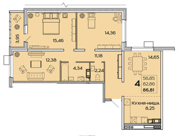 Квартира 86,8 м², 4-комнатная - изображение 1