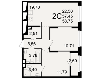 Квартира 58,8 м², 2-комнатная - изображение 1