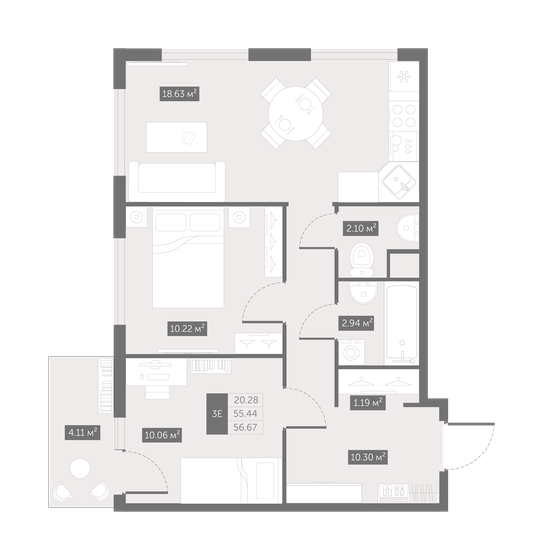 56,7 м², 2-комнатная квартира 7 584 713 ₽ - изображение 23