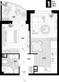 102,3 м², 1-комнатная квартира 18 935 730 ₽ - изображение 69