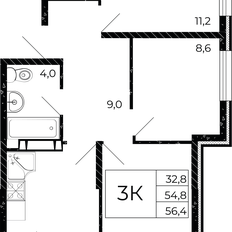 Квартира 56,4 м², 3-комнатная - изображение 2