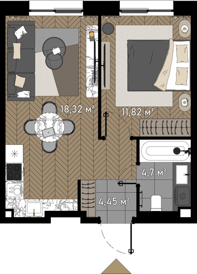 39,3 м², 1-комнатные апартаменты 20 945 650 ₽ - изображение 1