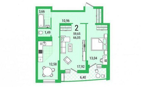 Квартира 66 м², 2-комнатная - изображение 1