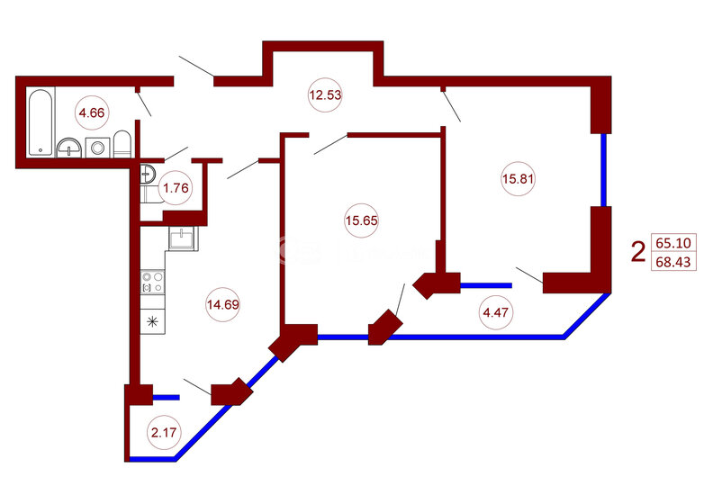 68,4 м², 2-комнатная квартира 6 500 850 ₽ - изображение 27