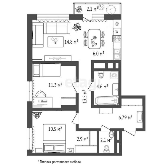 67,9 м², 2-комнатная квартира 7 490 000 ₽ - изображение 1