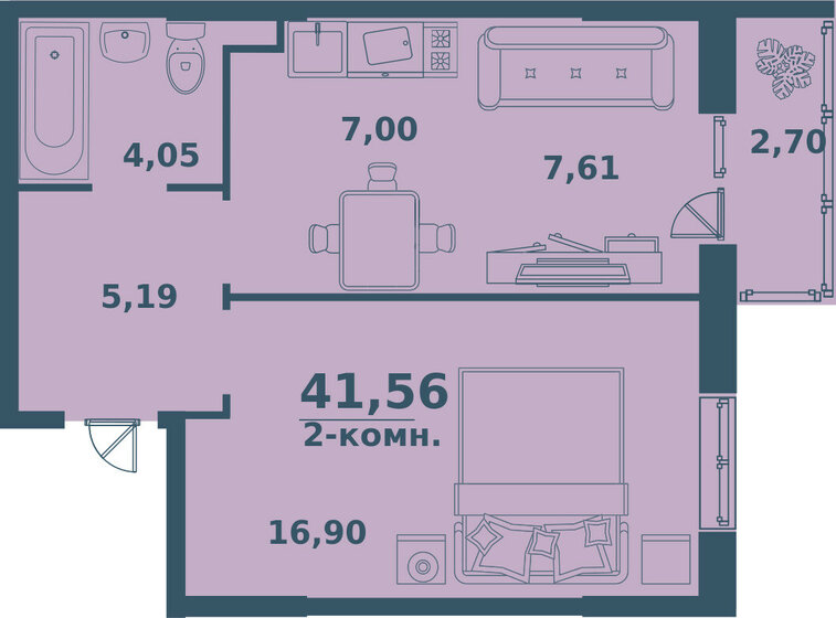 41,6 м², 2-комнатная квартира 3 906 640 ₽ - изображение 1