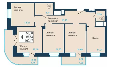 Квартира 100 м², 4-комнатная - изображение 1