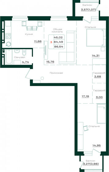 86,5 м², 3-комнатная квартира 10 549 226 ₽ - изображение 1