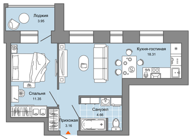 Квартира 39 м², 2-комнатная - изображение 1