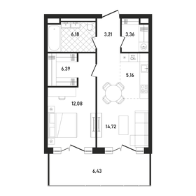 Квартира 57,5 м², 1-комнатная - изображение 1