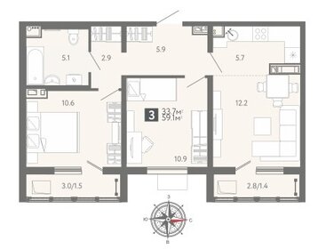 Квартира 59,1 м², 3-комнатная - изображение 1