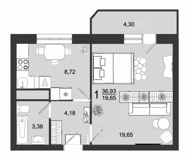 36,9 м², 1-комнатная квартира 5 000 000 ₽ - изображение 1