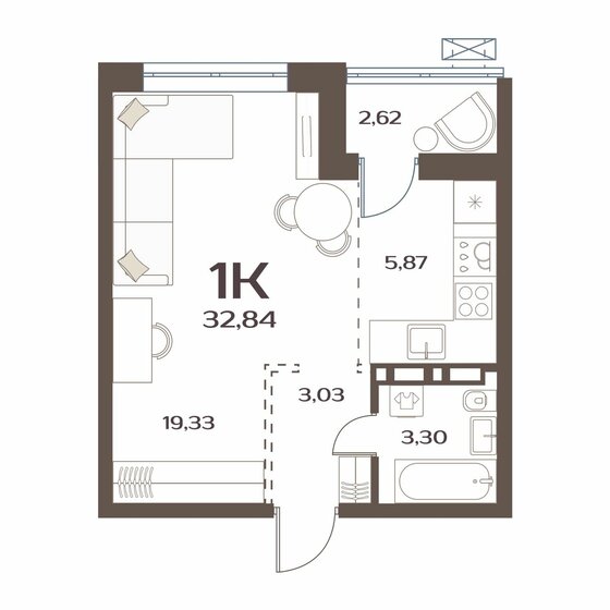 32,8 м², 1-комнатная квартира 5 427 000 ₽ - изображение 1