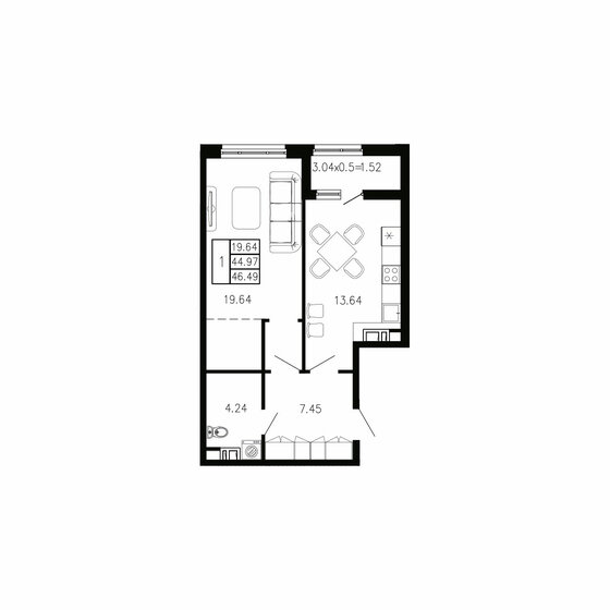 46,5 м², 1-комнатная квартира 5 346 350 ₽ - изображение 1
